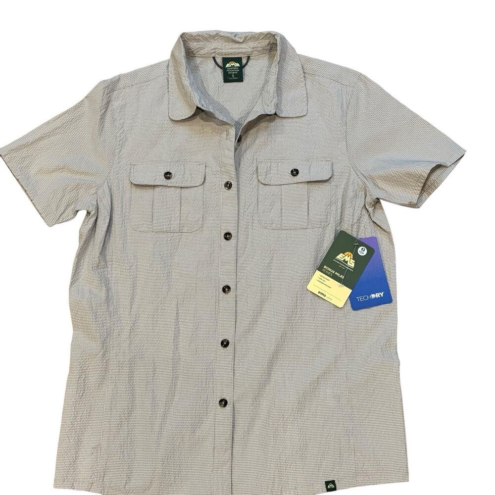 EMS Women's Short Sleeve Check Bonus Miles Button Up Small Hiking Fishing New